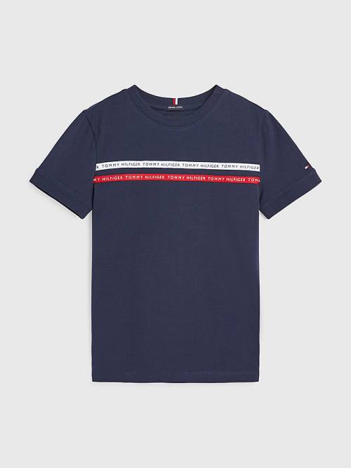 Tommy Hilfiger Logo Tape Organic Pamut Póló Fiú Kék | TH530DTP