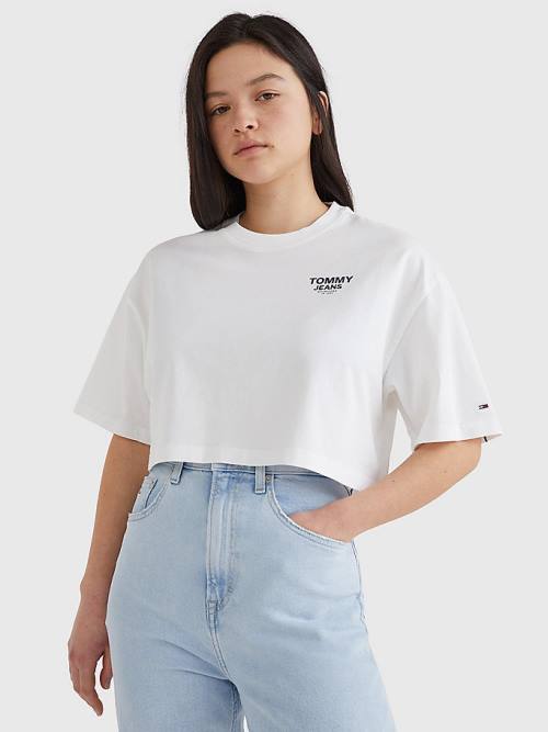 Tommy Hilfiger Logo Tape Oversized Cropped Póló Női Fehér | TH078BYS