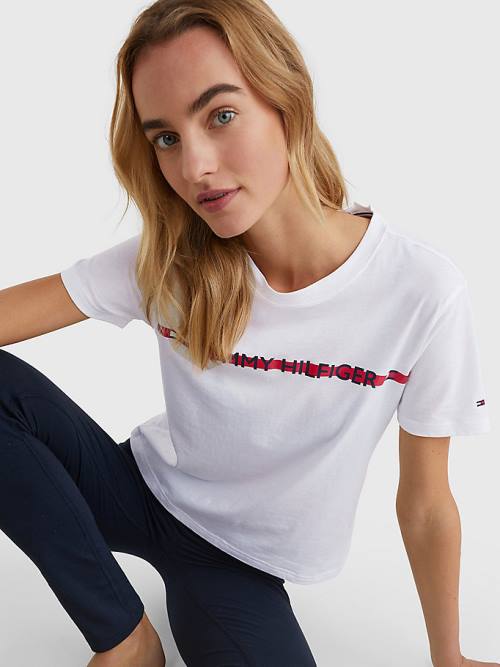 Tommy Hilfiger Logo Tape Póló Női Fehér | TH246KWO