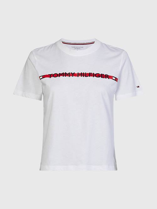 Tommy Hilfiger Logo Tape Póló Női Fehér | TH246KWO