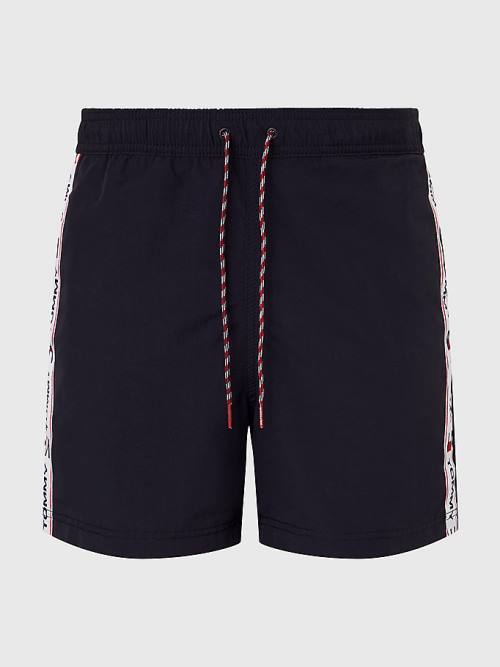 Tommy Hilfiger Logo Tape Slim Fit Mid Length Shorts Fürdőruha Férfi Kék | TH238MQR