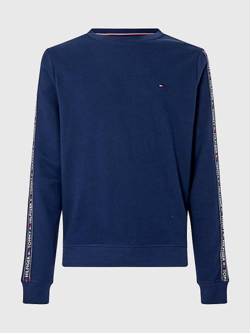 Tommy Hilfiger Logo Tape Sweatshirt Pizsama Férfi Kék | TH730NQO