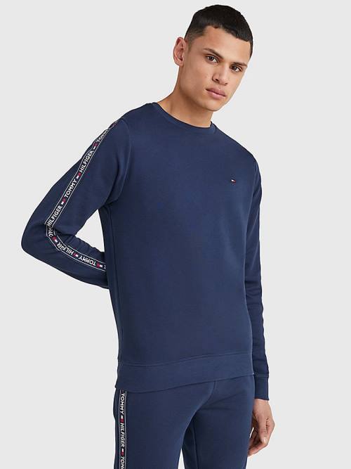 Tommy Hilfiger Logo Tape Sweatshirt Pizsama Férfi Kék | TH730NQO