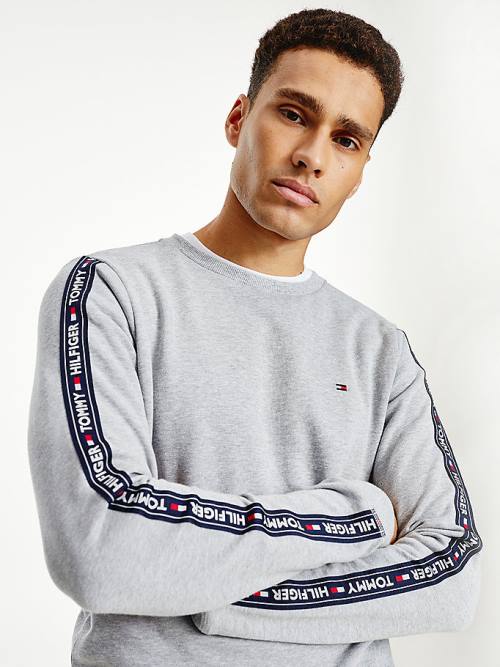 Tommy Hilfiger Logo Tape Sweatshirt Pizsama Férfi Szürke | TH928CMD