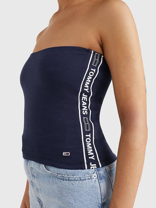 Tommy Hilfiger Logo Tape Tube Top Póló Női Kék | TH382FCB