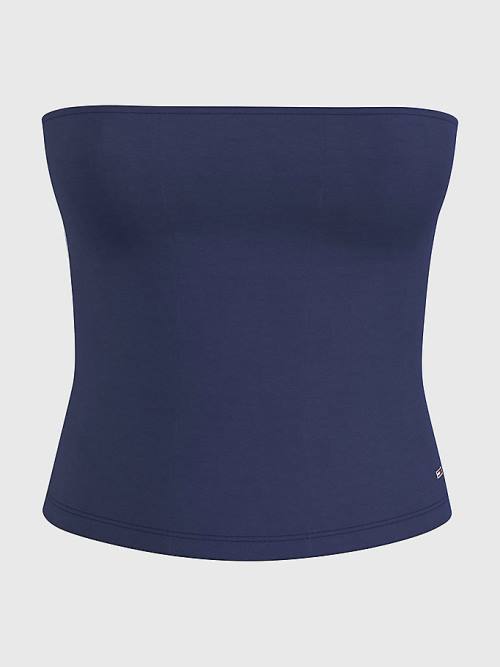 Tommy Hilfiger Logo Tape Tube Top Póló Női Kék | TH382FCB