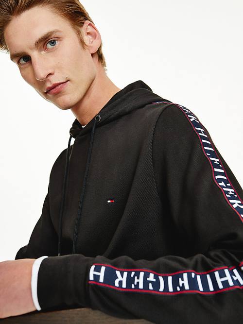 Tommy Hilfiger Logo Tape Zip-Thru Kapucnis Pulóver Férfi Fekete | TH278LIF