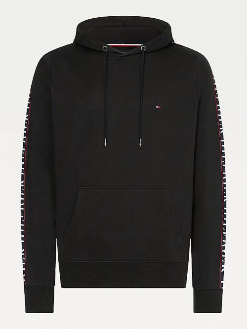 Tommy Hilfiger Logo Tape Zip-Thru Kapucnis Pulóver Férfi Fekete | TH278LIF