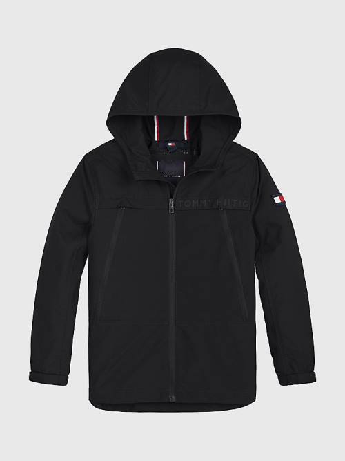 Tommy Hilfiger Logo Tape Zip-Thru Parka Kabát Fiú Fekete | TH410ZWH