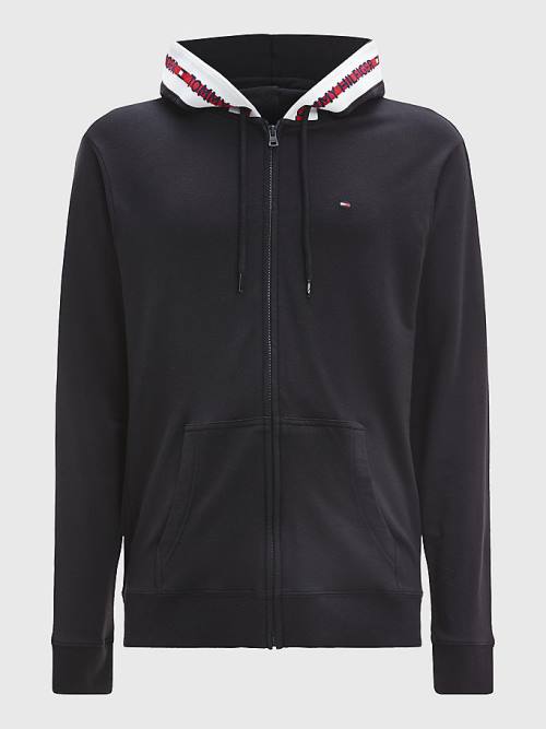 Tommy Hilfiger Logo Tape Zip-Thru Pizsama Férfi Fekete | TH713MDQ