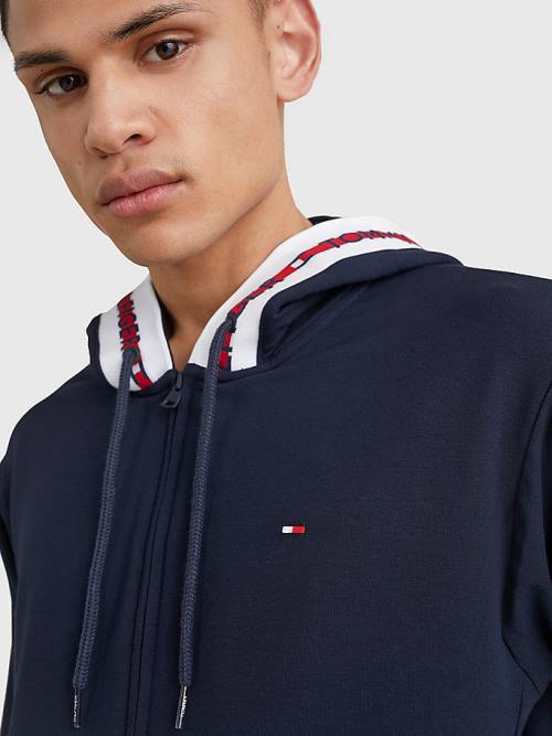 Tommy Hilfiger Logo Tape Zip-Thru Pizsama Férfi Kék | TH825STH