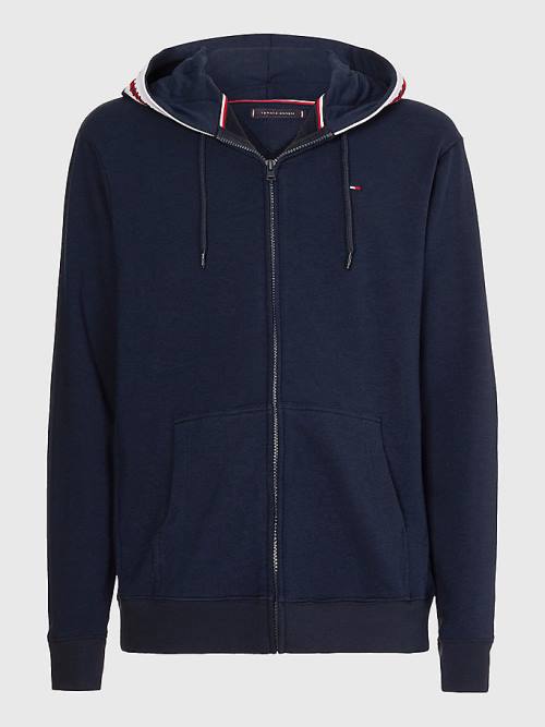 Tommy Hilfiger Logo Tape Zip-Thru Pizsama Férfi Kék | TH825STH