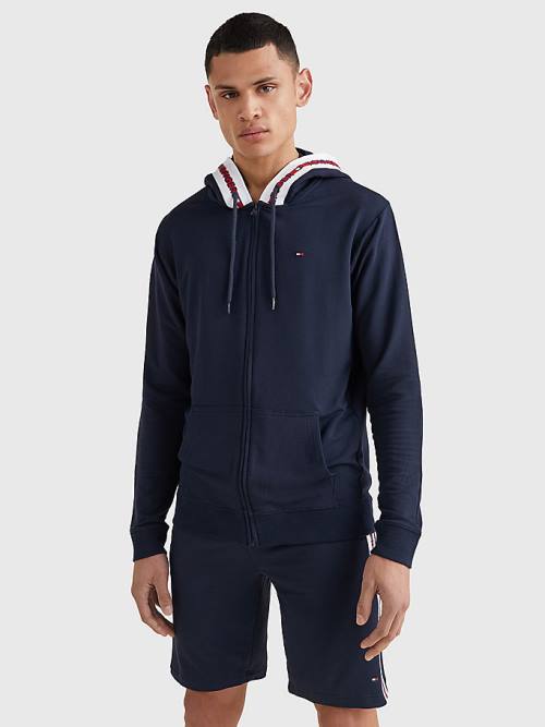 Tommy Hilfiger Logo Tape Zip-Thru Pizsama Férfi Kék | TH825STH