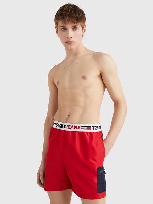 Tommy Hilfiger Logo Waistband Mid Length Shorts Fürdőruha Férfi Piros | TH052DRE