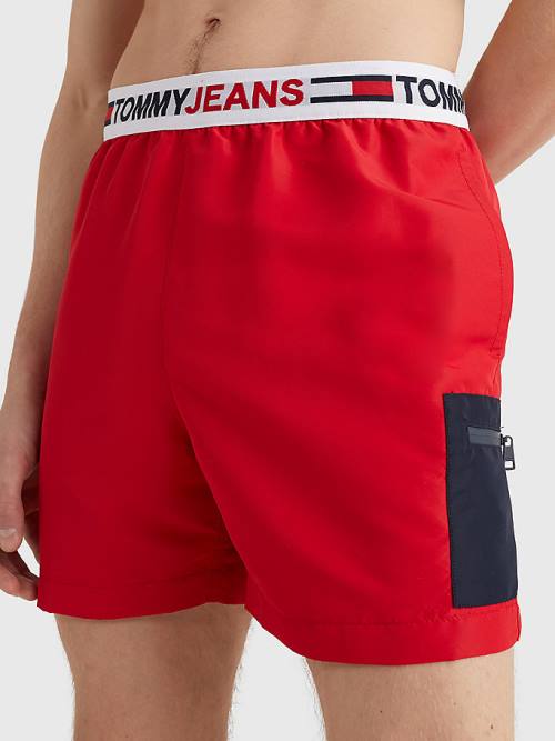 Tommy Hilfiger Logo Waistband Mid Length Shorts Fürdőruha Férfi Piros | TH052DRE