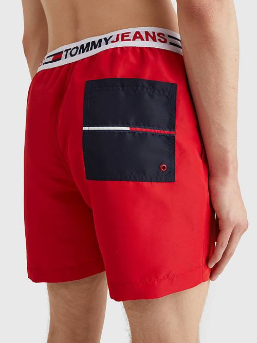 Tommy Hilfiger Logo Waistband Mid Length Shorts Fürdőruha Férfi Piros | TH052DRE