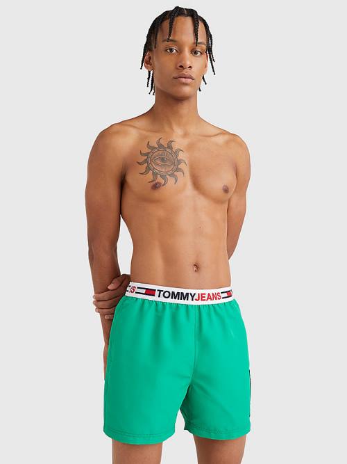 Tommy Hilfiger Logo Waistband Mid Length Shorts Fürdőruha Férfi Zöld | TH184EQW