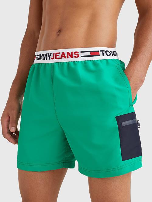 Tommy Hilfiger Logo Waistband Mid Length Shorts Fürdőruha Férfi Zöld | TH184EQW