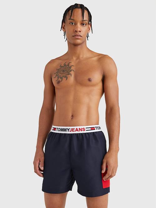 Tommy Hilfiger Logo Waistband Mid Length Shorts Fürdőruha Férfi Kék | TH298ATM