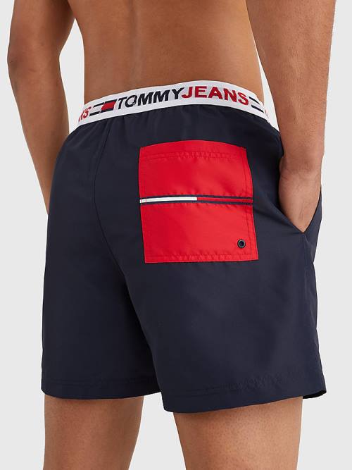 Tommy Hilfiger Logo Waistband Mid Length Shorts Fürdőruha Férfi Kék | TH298ATM