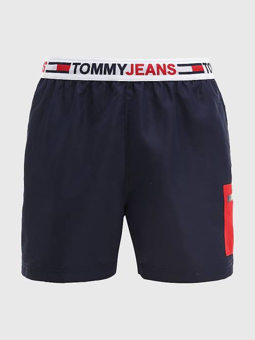 Tommy Hilfiger Logo Waistband Mid Length Shorts Fürdőruha Férfi Kék | TH298ATM