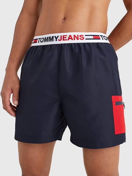 Tommy Hilfiger Logo Waistband Mid Length Shorts Fürdőruha Férfi Kék | TH298ATM