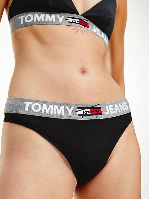 Tommy Hilfiger Logo Waistband Tanga Fehérnemű Női Fekete | TH791PWR