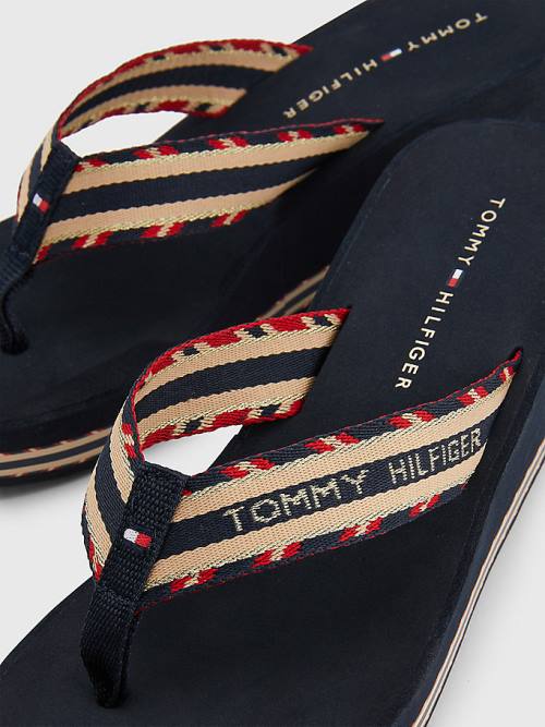 Tommy Hilfiger Logo Webbing High Éktalpú Flip-Flops Szandál Női Kék | TH306KUB