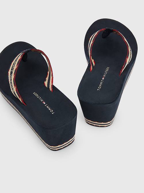 Tommy Hilfiger Logo Webbing High Éktalpú Flip-Flops Szandál Női Kék | TH306KUB