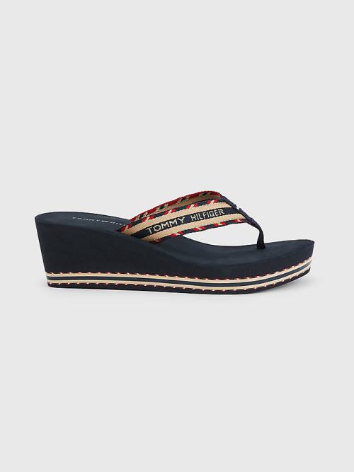 Tommy Hilfiger Logo Webbing High Éktalpú Flip-Flops Szandál Női Kék | TH306KUB