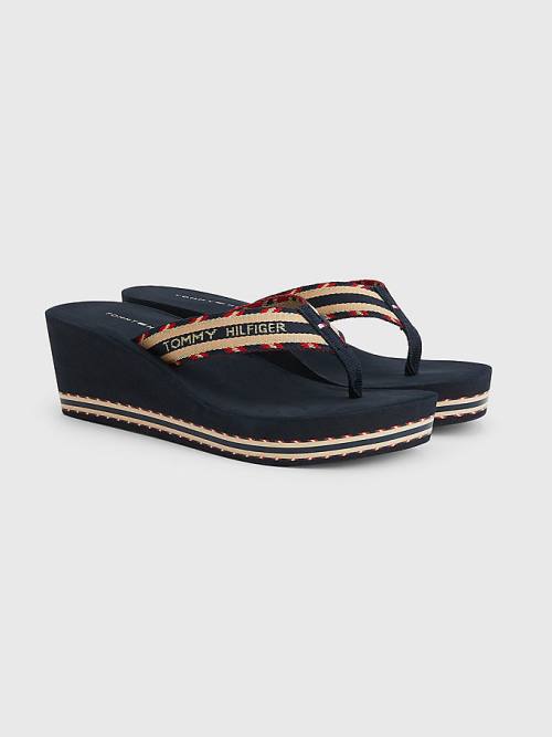 Tommy Hilfiger Logo Webbing High Éktalpú Flip-Flops Szandál Női Kék | TH306KUB