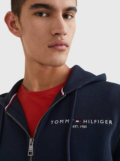 Tommy Hilfiger Logo Zip-Thru Kapucnis Pulóver Férfi Kék | TH095GJO