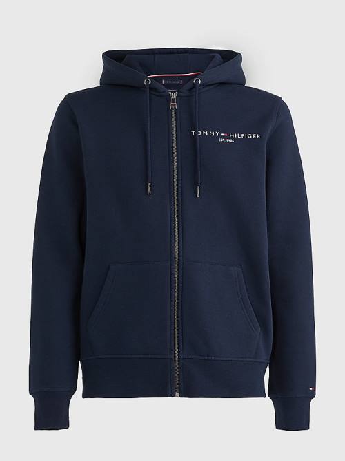 Tommy Hilfiger Logo Zip-Thru Kapucnis Pulóver Férfi Kék | TH095GJO