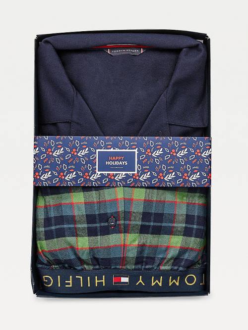 Tommy Hilfiger Long Sleeve Check Set Pizsama Férfi Zöld | TH194BLD