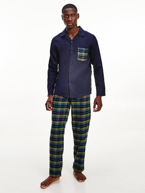 Tommy Hilfiger Long Sleeve Check Set Pizsama Férfi Zöld | TH194BLD