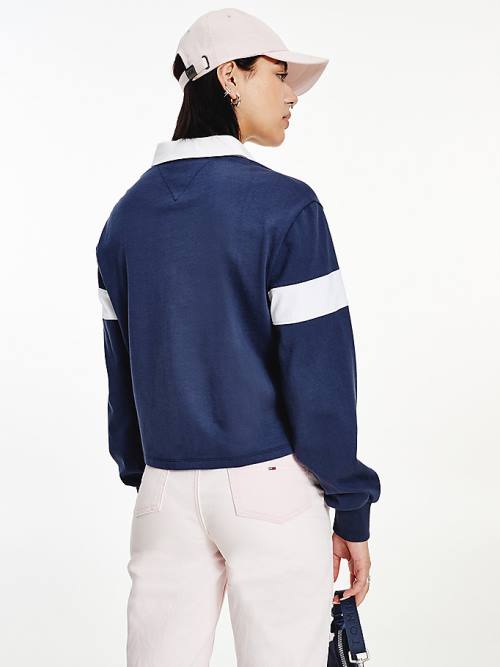 Tommy Hilfiger Long Sleeve Cropped Stripe Rugby Shirt Póló Női Kék | TH980ALC