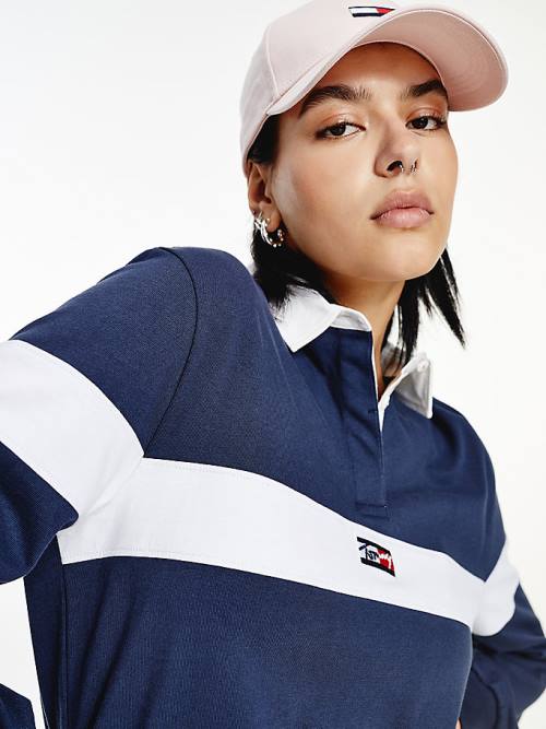 Tommy Hilfiger Long Sleeve Cropped Stripe Rugby Shirt Póló Női Kék | TH980ALC