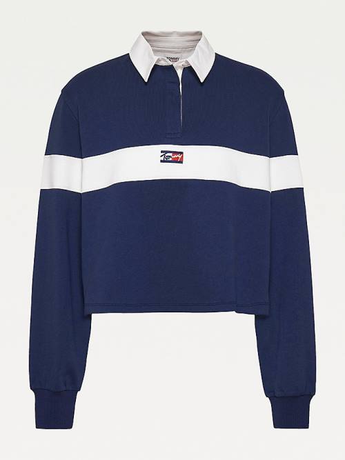 Tommy Hilfiger Long Sleeve Cropped Stripe Rugby Shirt Póló Női Kék | TH980ALC