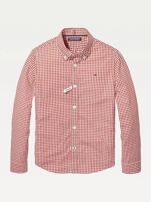 Tommy Hilfiger Long Sleeve Gingham Ingek Fiú Piros | TH624ZJD