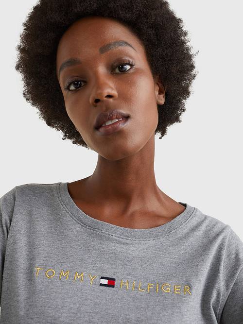 Tommy Hilfiger Long Sleeve Gold Logo Póló Női Szürke | TH025QJR