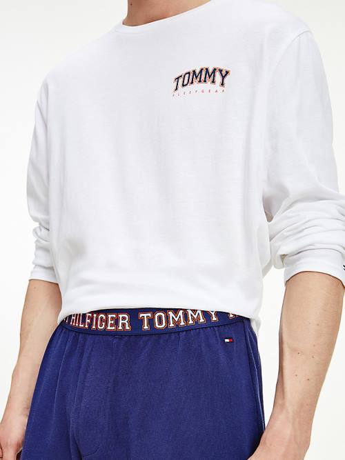 Tommy Hilfiger Long Sleeve Logo Set Pizsama Férfi Kék | TH329TXW