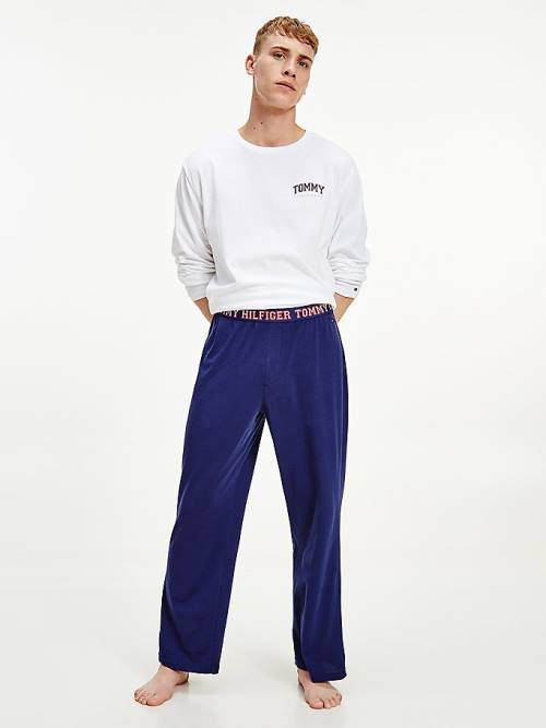 Tommy Hilfiger Long Sleeve Logo Set Pizsama Férfi Kék | TH329TXW