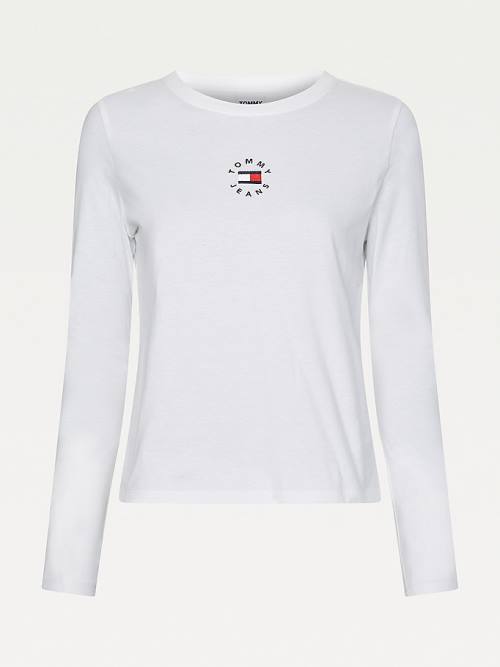 Tommy Hilfiger Long Sleeve Logo Slim Fit Póló Női Fehér | TH296CVB