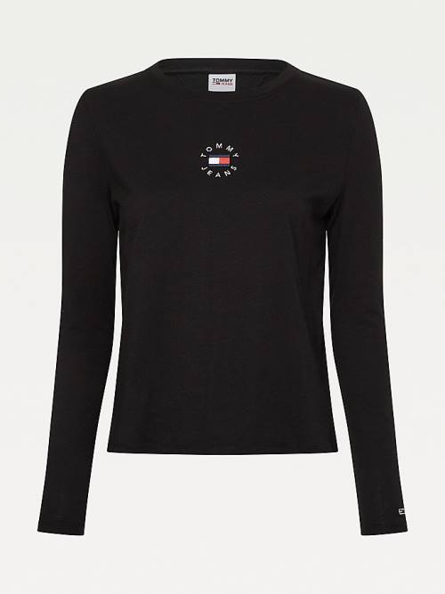 Tommy Hilfiger Long Sleeve Logo Slim Fit Póló Női Fekete | TH780WSG