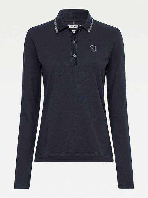 Tommy Hilfiger Long Sleeve Metallic Trim Póló Női Fekete | TH621LEZ