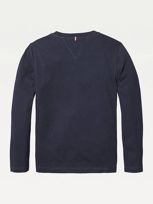 Tommy Hilfiger Long-Sleeve Organic Pamut Póló Lány Kék | TH057TOD