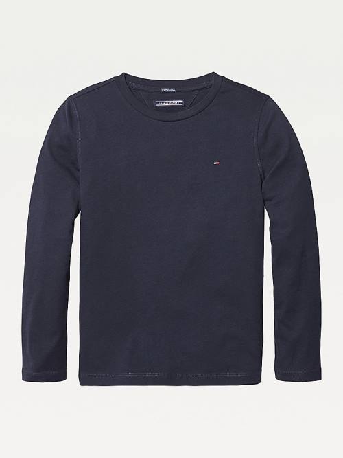 Tommy Hilfiger Long-Sleeve Organic Pamut Póló Lány Kék | TH057TOD