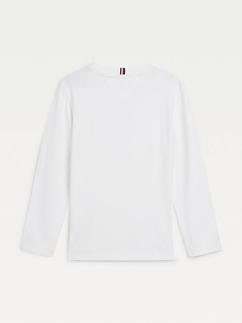 Tommy Hilfiger Long Sleeve Organic Pamut Logo Póló Fiú Fehér | TH175ZAN