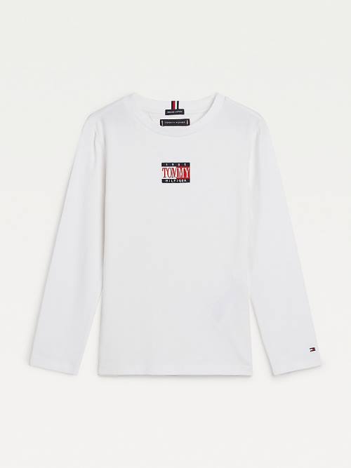 Tommy Hilfiger Long Sleeve Organic Pamut Logo Póló Fiú Fehér | TH175ZAN