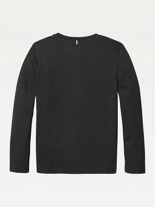 Tommy Hilfiger Long-Sleeve Organic Pamut Póló Fiú Fekete | TH501DCR